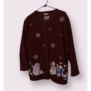 Essentials By Maggie Snowman Winter Sweater Snowflake Buttons Size 14/16W
